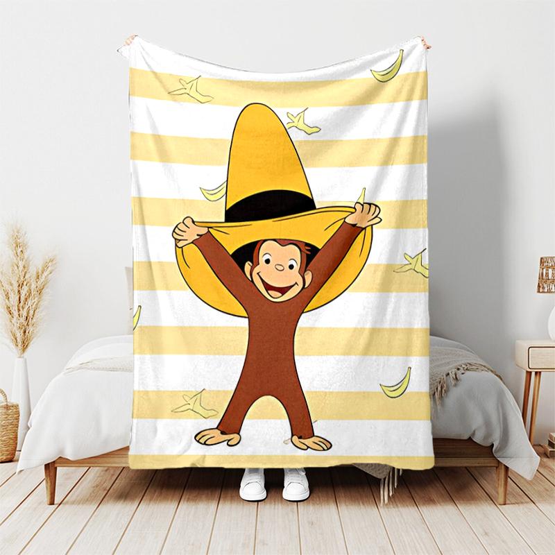 1pc Blanket Curious George Print Design, Lightweight Blanket for Sofa, Bed- Soft &Warm, Gift for All Seasons like Christmas, Halloween