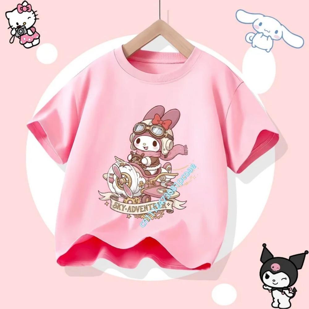 

2026 Kuromi s new children s short-sleeved girls casual top, summer T-shirt, featuring Sanrio series cartoon prints 110