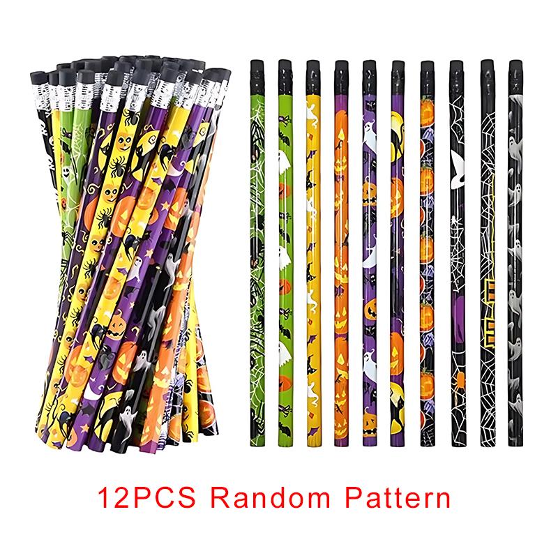 12PCS/Pack Halloween Style HB Pencils with Multi-Colored Pencil Sharpener Classroom Holiday Reward Stationery Student Favors ZYF