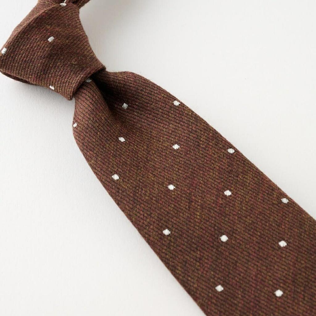 [Ojie] Men's Necktie, Wool Tie, Silk Blend, Made in Japan, Dot Pattern, NW-A-006-BROWN