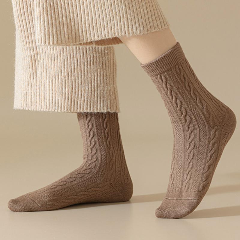2/3/5 Pairs Autumn and Winter Women's Wool Socks Solid Color Thick Warm Socks Soft and Comfortable Socks