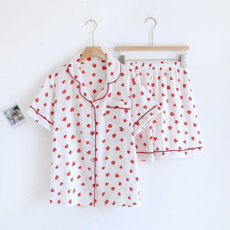 Damski letni zestaw piżamowy z czystej bawełny - Słodki, Przewiewny, Krótki rękaw i Szorty