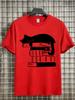 Unisex Red Tee Sleeping Cat Book Silhouette Print Crew Neck Short Sleeve Summer Literary Casual Male Daily Street Cotton Wear