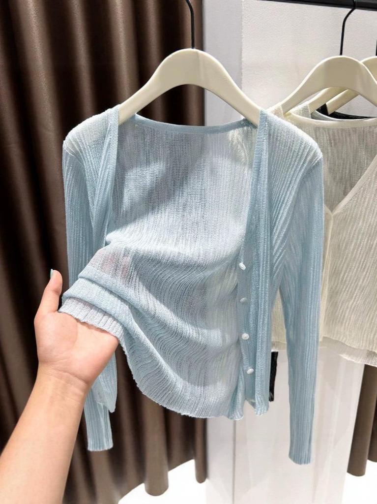 Korean Style Ice Silk Knit Women’s Cardigan & Camisole Set - Summer 2026 Button Shawl Dress Cover-up