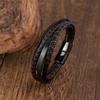 Mens Multi-Layer Leather Bracelet With Magnetic Clasp Geometric Design Minimalist Woven Style