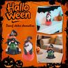 Halloween Gnome Witches Decoration, Black With Orange Bows, Handmade Table Decor With Cauldron, Spooky Resin Statue Scandinavian Gnomes