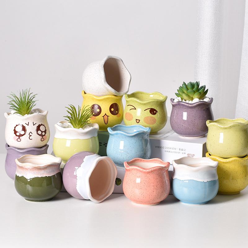 6 st Mini Keramiska Suckulentblomkrukor Hem Trädgårdsdekoration Färgglada Bonsaikrukor Växtodlingsbehållare
