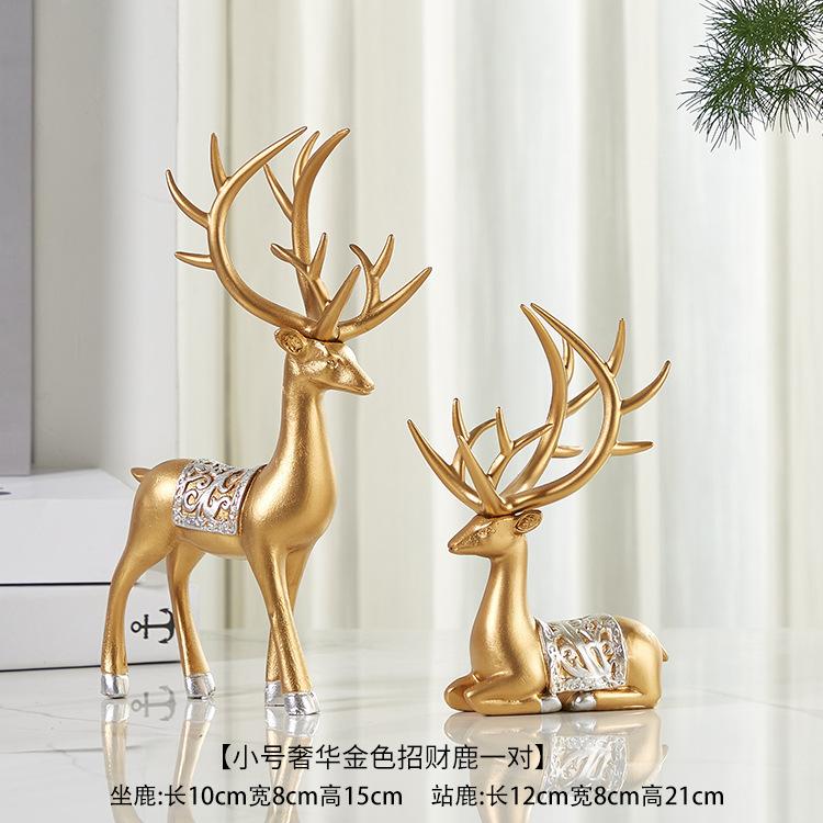 

2 шт./комплект статуэтка оленя, золотой олень рождественский декор, олень из смолы счастливые скульптуры оленя для рабочего стола декор 1 pairs золотой