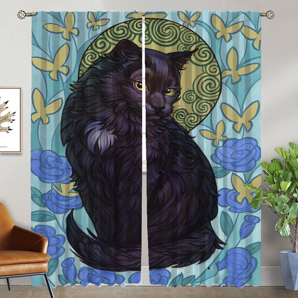 Zasłony do Sypialni Magiczny Kot Dekoracja Halloween Przegroda Zasłony do Wnętrza Domu do Salonu Zasłona Zaciemniająca Żaluzje