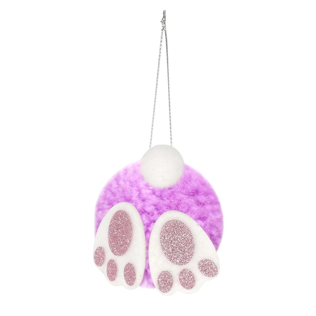 Plush Bunny Tail Hanging Ornament with Glitter Paw Accents for Home and Seasonal Decorative Display Use