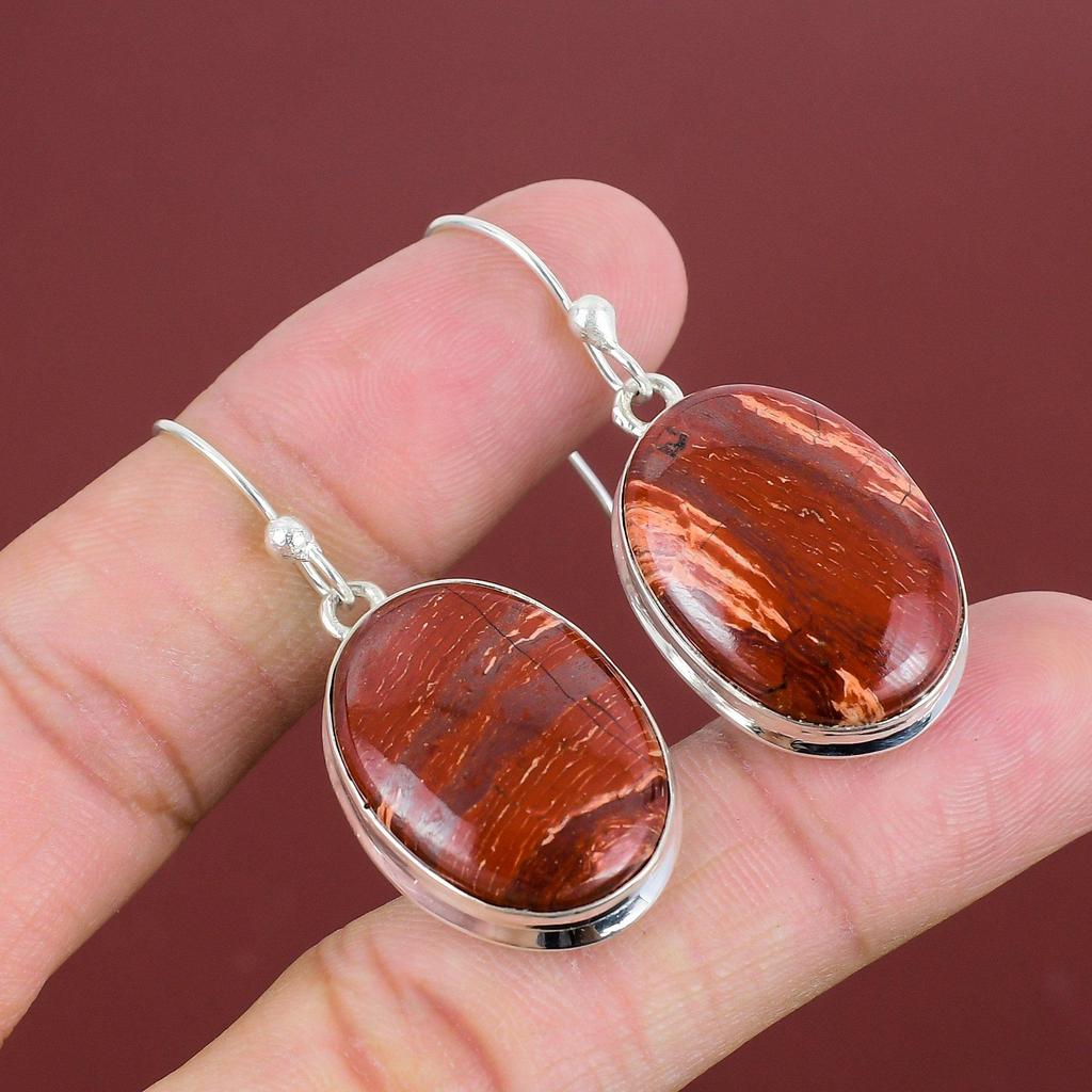 Red Snakeskin Jasper Gemstone Earrings 925 Sterling Silver Earring Handmade Unique Style Jewelry Women Earring Gifts For Her Silver Jewelry