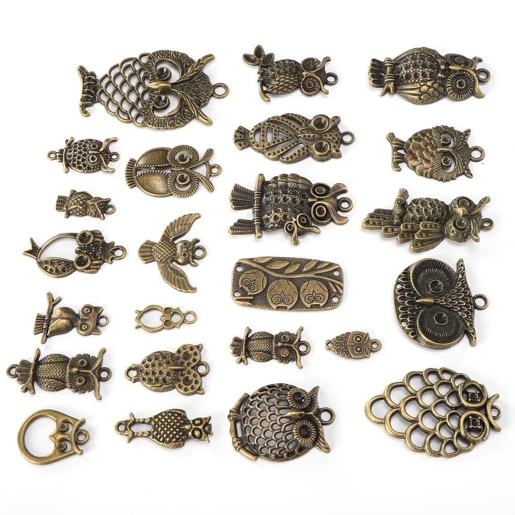 24Pcs Bronze Owl Jewelry Accessories Alloy Mixed Models for DIY Crafting Supplies Pendants