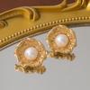 High End Vintage Pearl Earrings With Geometric Retro French Floral Alloy
