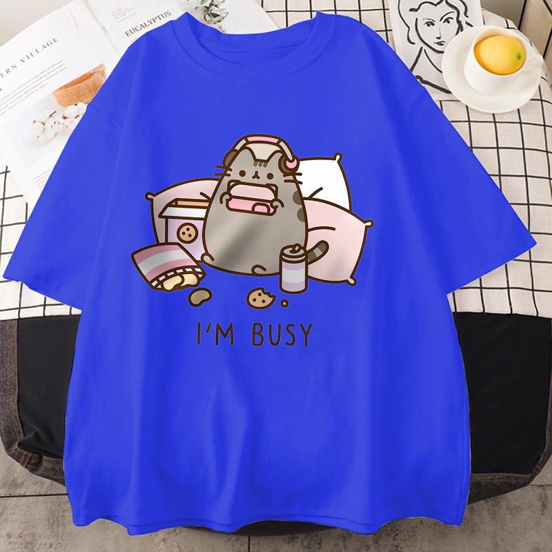 Neu Entschuldigung Ich bin beschäftigt Katze spielt Spiele mit Kopfhörern Mann Frau T-Shirt Hohe Qualität Markenkleidung Lockere T-Shirts Tops Paar