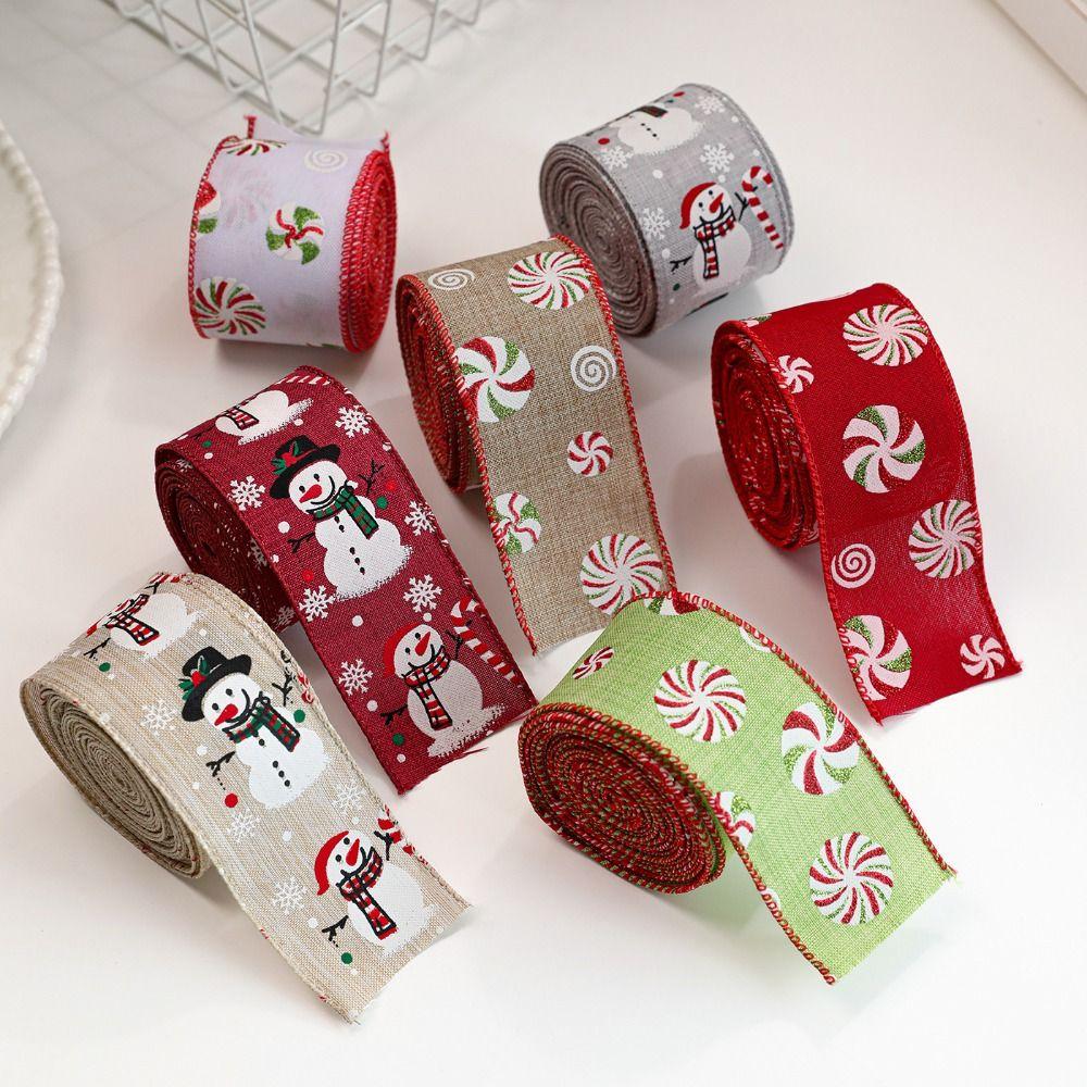 Cartoon 2M/Roll Christmas Tree Ribbon Reinforced Edge Fabric Gift Packaging Webbing Funny DIY Wreath Making Tool Xmas