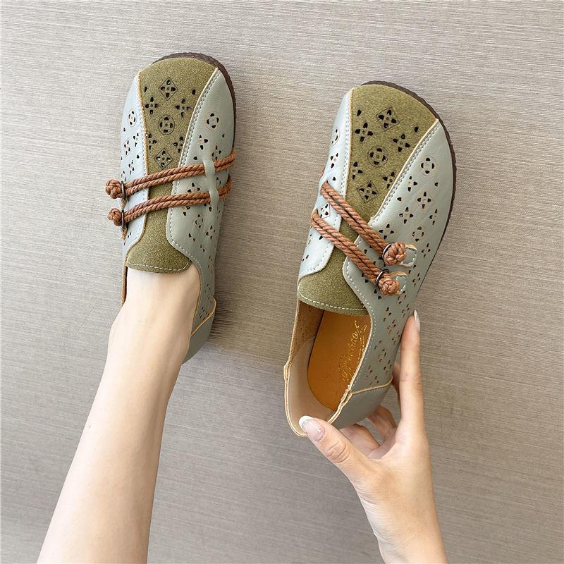 2024 Newly Square Toe Women's Flats Designer Cutout Shoes Ladies Wide Fit Soft Leather Moccasins Female Driving Sneakers