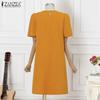 ZANZEA Women Casual Patchwork Round Neck Summer Short Sleeve Dress