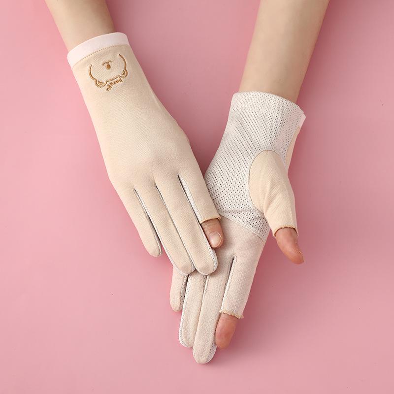 Women's Thin Cotton Fingerless Gloves: UV Protection, Non-Slip for Driving, Cycling, Tea Picking, Breathable Summer Wear