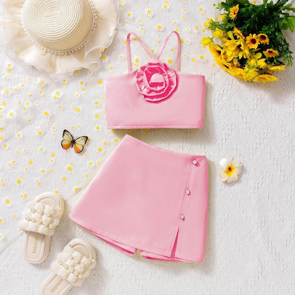 Girls' Fashionable Set Summer Children's Cute Flower Halter and Culottes Set