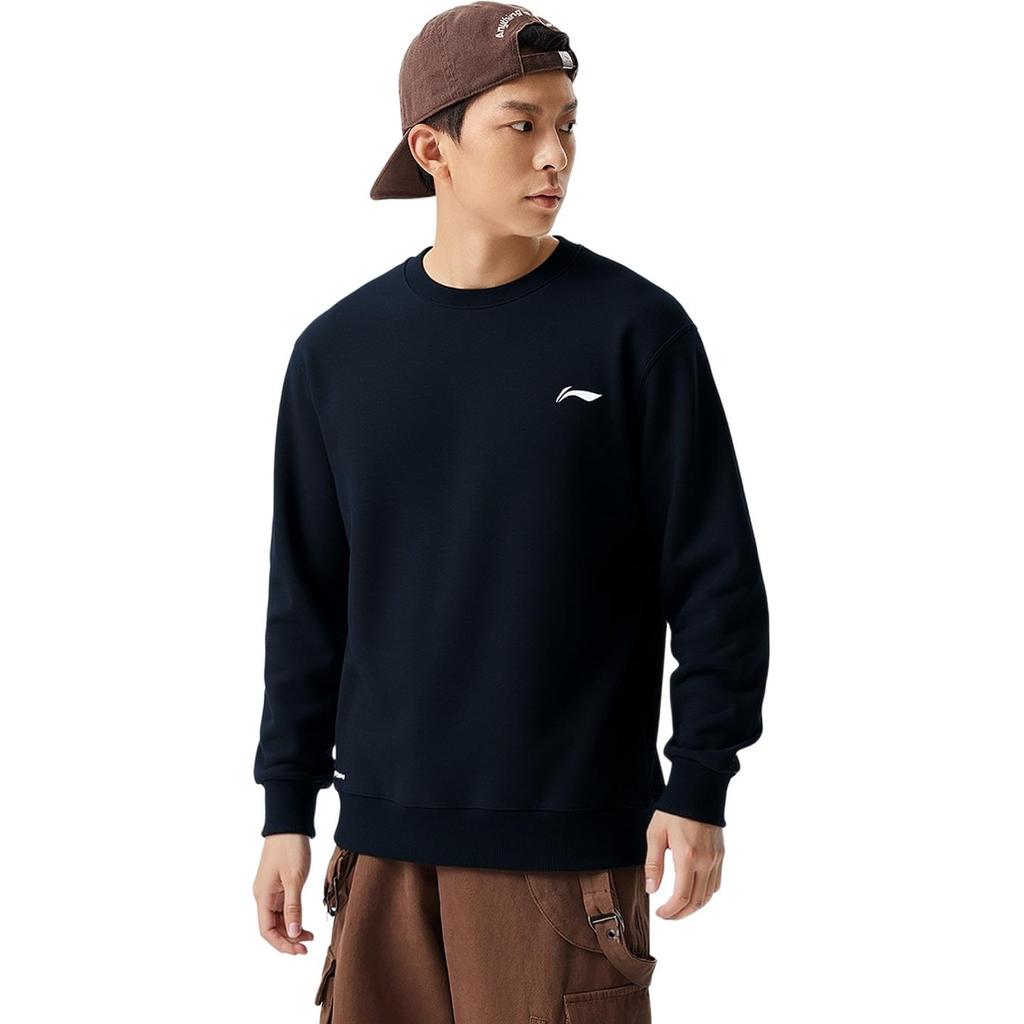 Li Ning Thick Round Neck Loose Pullover Cultural Shirt Warm Fleece Sweatshirt Men Sweatshirt AWDVP89-1