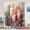 2pcs  Curtains Christmas Candles Pine Cones Ornaments (4) Chic Curtain Chic Polyester Easy Install Curtains Home Decor Decorative