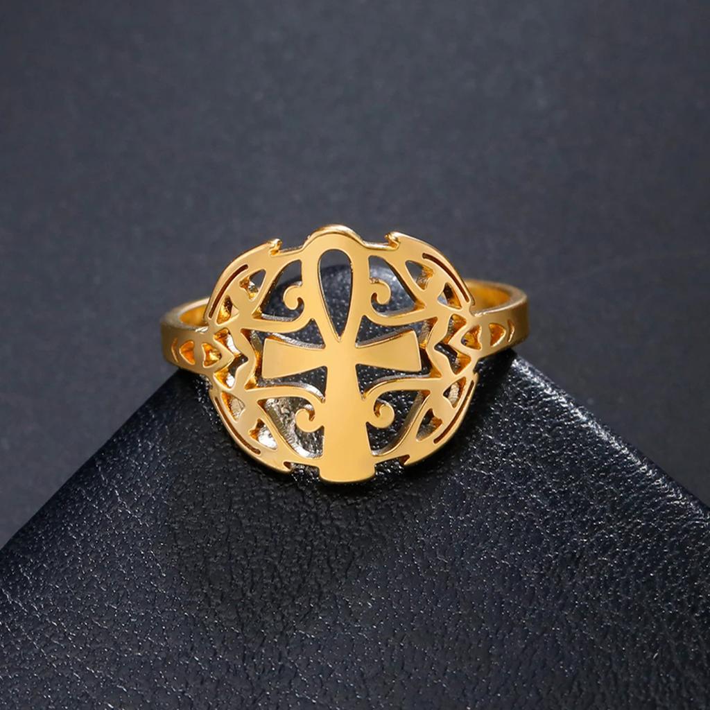 LIKGREAT Ancient Egypt The Eye Of Horus Finger Rings for Women Vintage Ankh Symbol Stainless Steel Ring Jewelry Halloween Gift