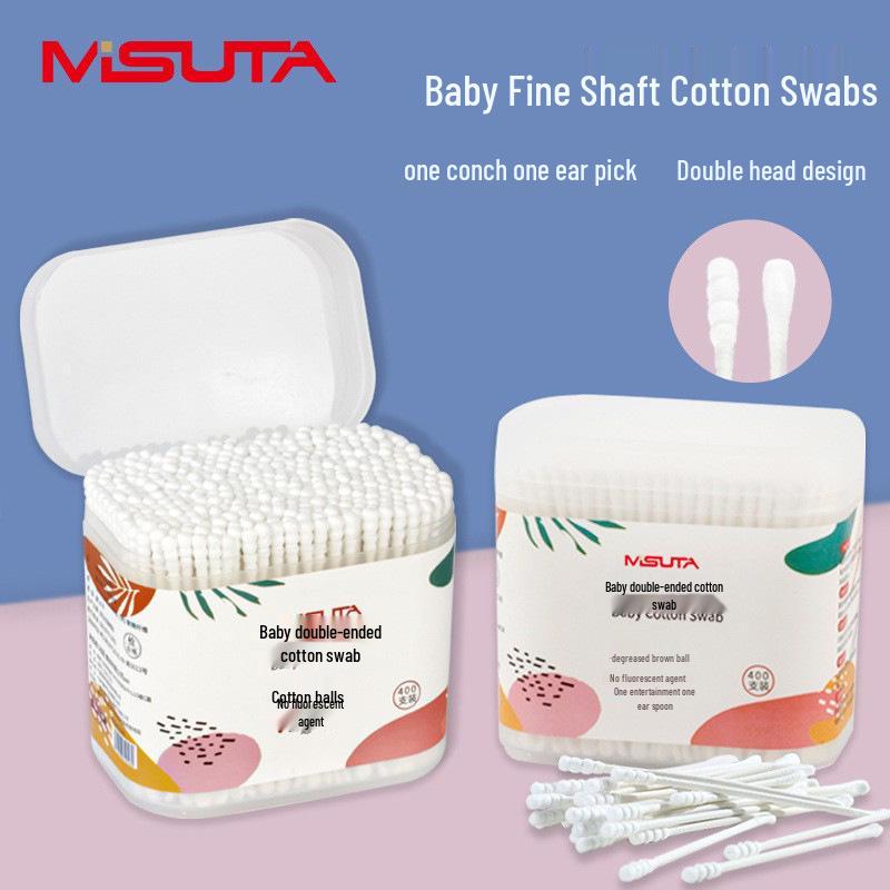 Wattestäbchen für Babys, Doppelkopf, dünner Schaft, 400 Stück zur Reinigung von Ohren und Nase von Neugeborenen