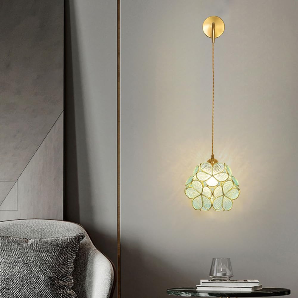 

Ins Petal Glass Wall Lamp/Modern Creative Art Wall Lights/Hanging Wire Brass Wall Sconces/Bedroom Bedside Hallway Stairs Lighting Fixture (E27/26)