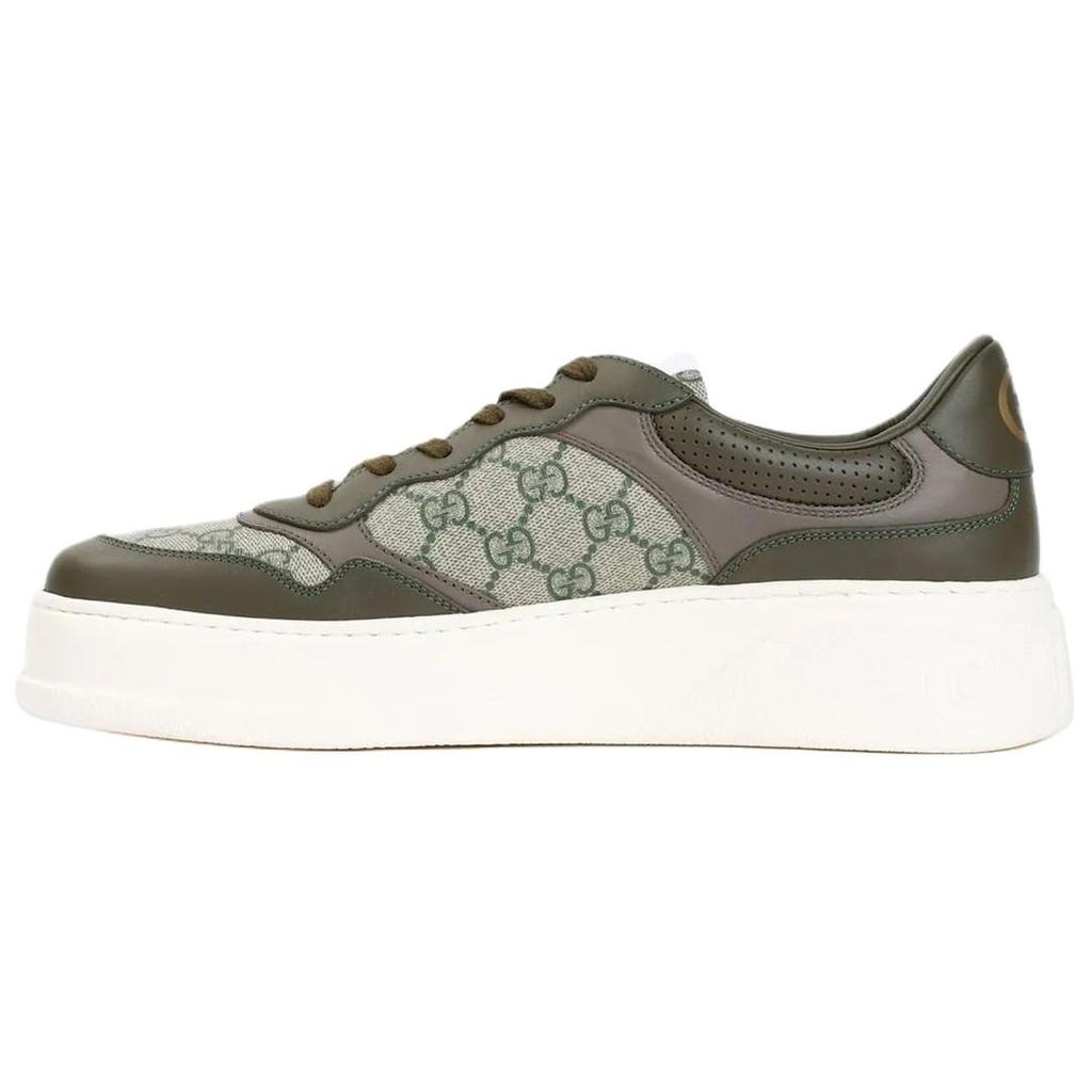 Gucci Chunky B Leather Low Top Skateboard Shoes Men's Beige Green 669582 UPGA0 3350