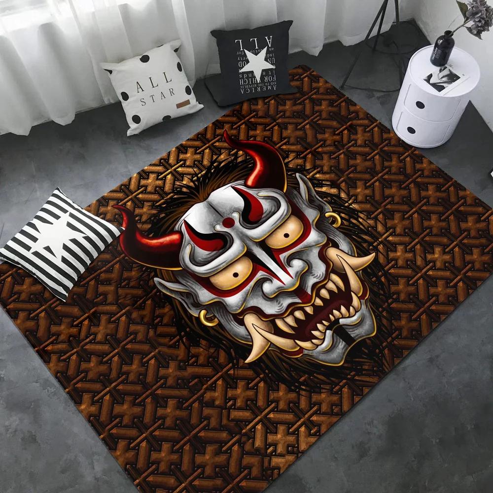 Japanese Oni Hannya Samurai Long Rugs Kids Room Bedroom Decoration Balcony Anti-Slip Doormat Living Room Alfombra