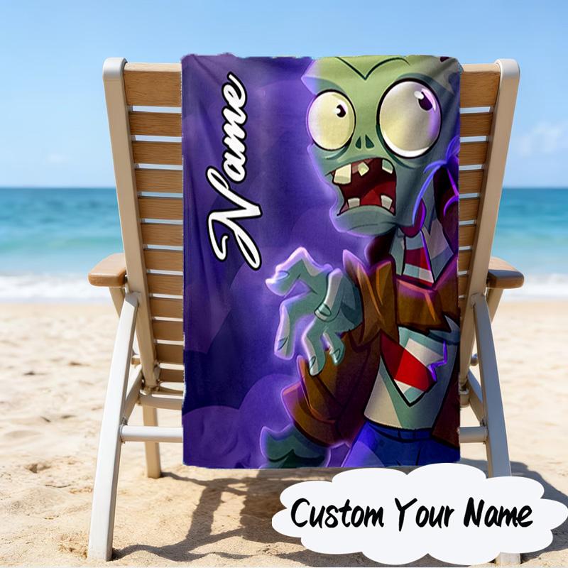 Custom Name Zombies Invasion Galactic Heroes Microfiber Beach Towel Super Soft & Absorbent for Bath, Beach, Travel Bath Time Accessory, Fan Gifts