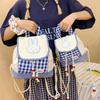 Cartoon Bunny Checkered Pattern Girl Mini Backpack With Nylon Material For Casual Day Use