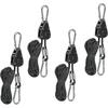 4 Heavy-Duty 150lb Rope Ratchet Tie-Downs with Hooks - Adjustable Straps for Plant Lamps, Tarps & Cargo Securing