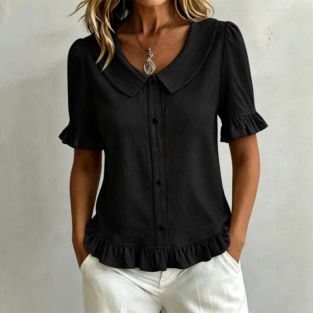 Women's Lace Trim Short Sleeve Cotton Linen T-Shirt Casual Top