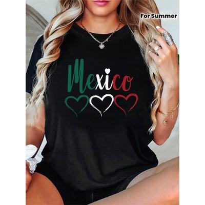 Herz von Mexiko Mexiko Textdruck Damen Rundhals Frühling und Sommer Kurzarm T-Shirt