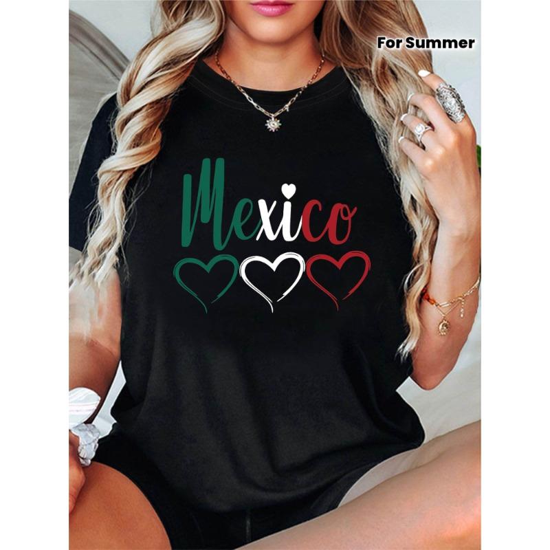 Heart of Mexico Mexico text print women s round neck spring and summer short-sleeved T-shirt 6XL