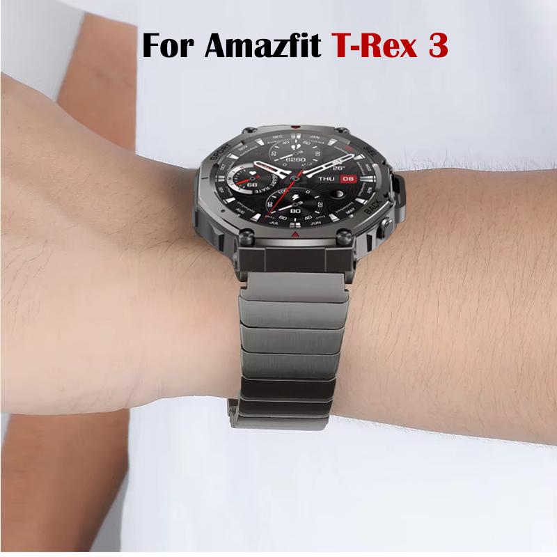 Luxusní kovový náramek pro chytré hodinky Amazfit T-Rex 3 Rychloupínací řemínek z nerezové oceli pro hodinky Huami Amazfit T rex 3 Pásek Correa