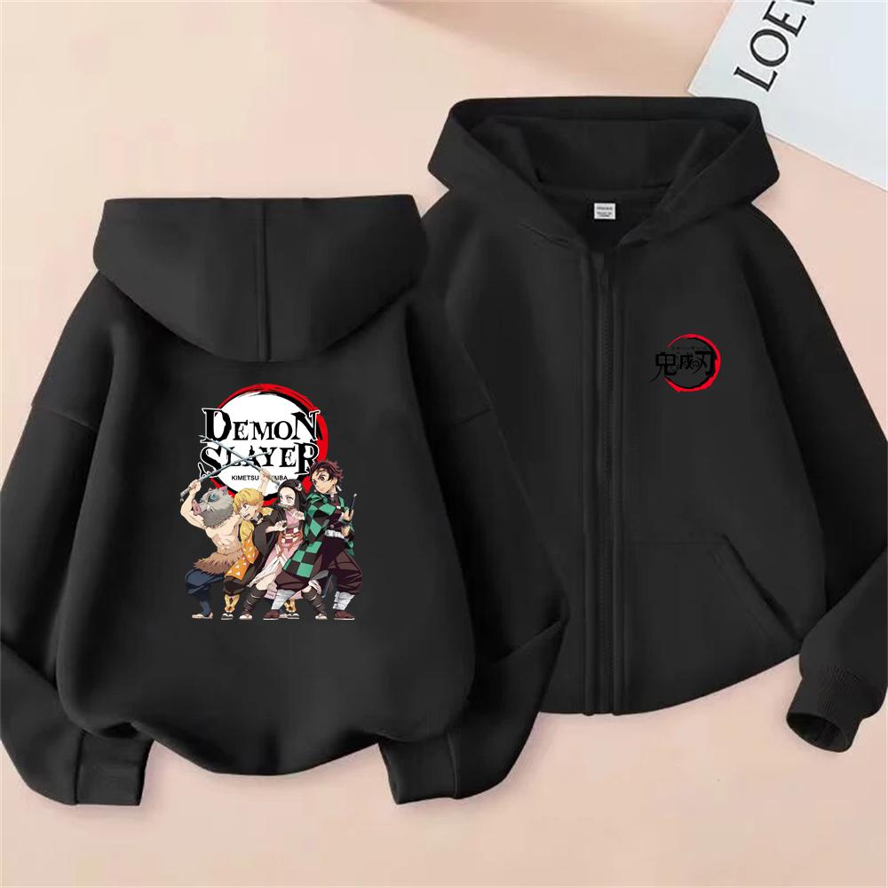 2025 Children's Zipper Style Tops Demon Slayer Boy Girls Hoodie Suitable Kids Sweatshirt Fashion Anime Cosplay Clothing