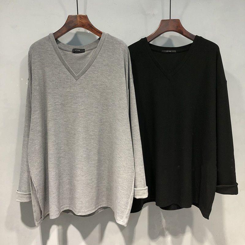 

Женский топ с V-образным вырезом и длинными рукавами, осень 2023 года, свободный, средней длины, с разрезом XL чёрный