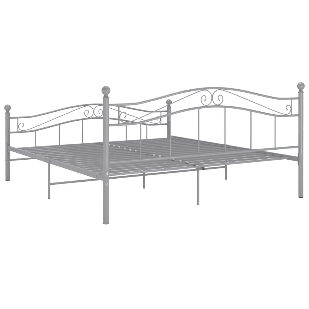 Double Bed Frame Gray Metal 160 X 200 Cm