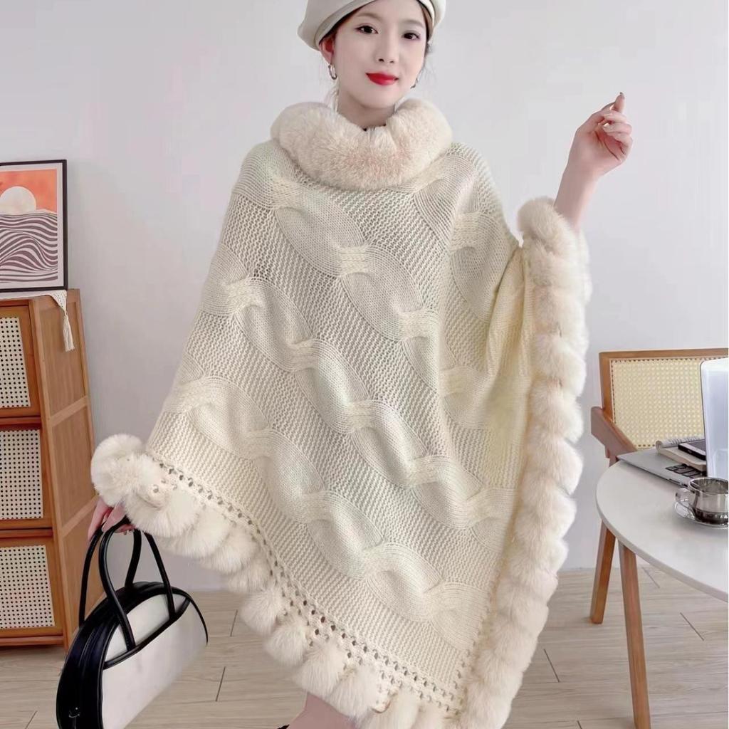 New Imitation Rabbit Fur Solid Color Pullover Cape Sweater Women'S Shawl Pullover Knitted Sweater