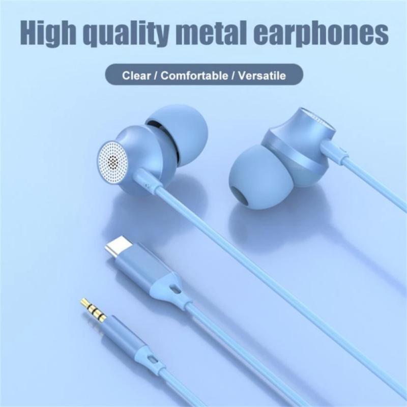 Copper Driver Hifi Sports Headphones In-ear Type-c Wire-controlled Earphones Bass Music Headset for