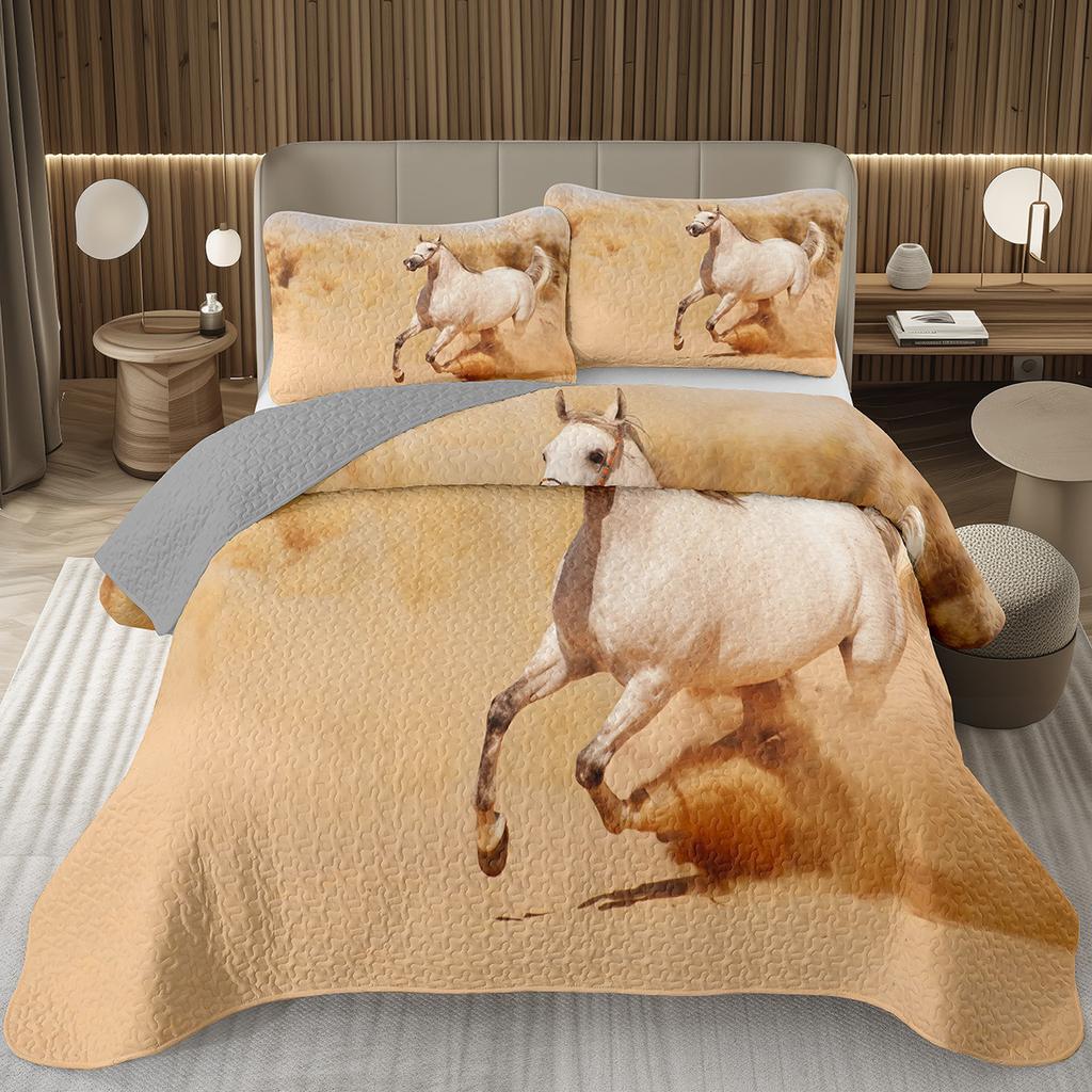 Wild Horse Bedspread Queen/Full Galloping Horse Pattern Quilted Bedding Set Farm Animal Coverlet Set Reversible Rustic Bed Cover