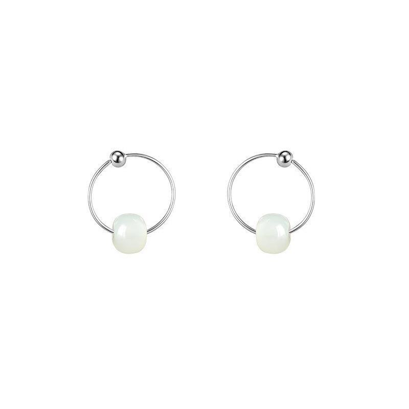 Small Hoop Earrings Silver Natural Round Pendant Hypoallergenic Long-Lasting Shine for Daily Dating Bridesmaid Gift