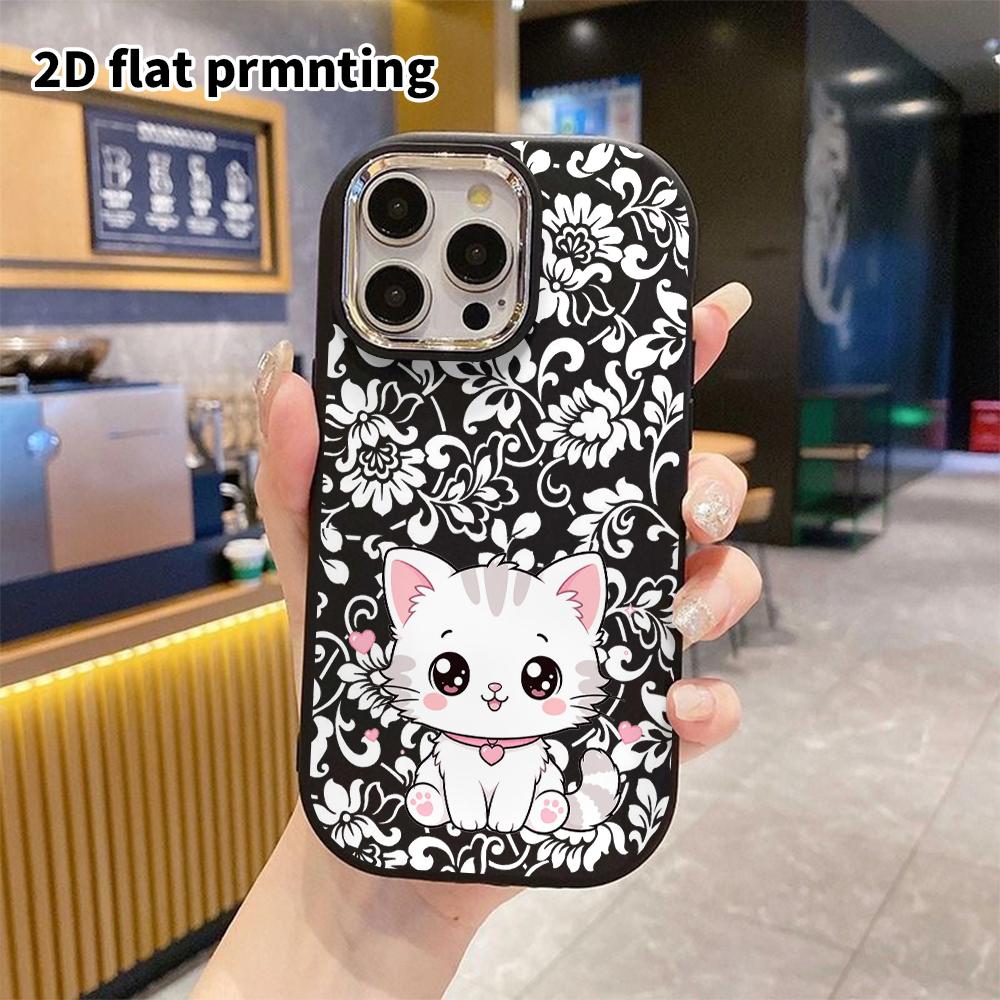 Phone Case: 2D Flat Design Suitable for iPhone 18 17 16 15 14 13 Pro, Couple Style, Little White Cat, Christmas and Halloween Gifts