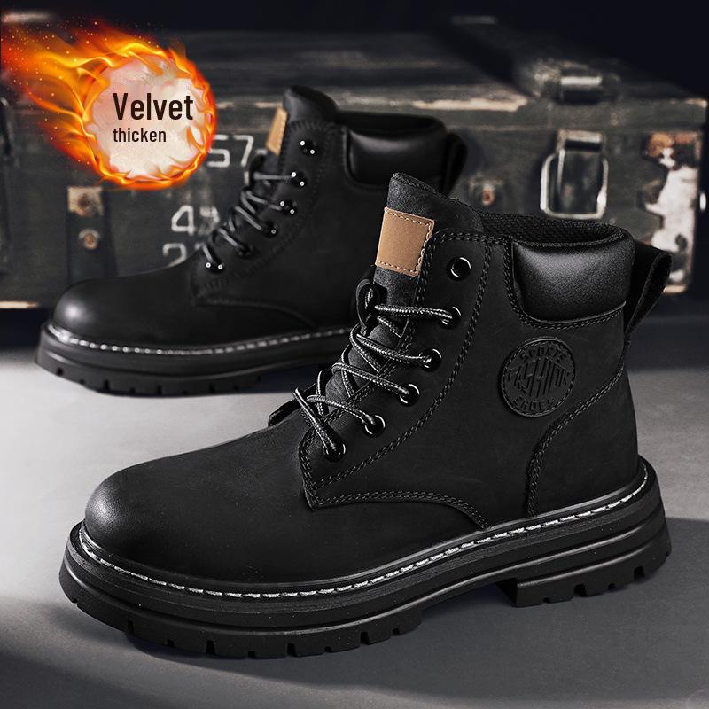 Men's 2024 Yellow High Top Winter Desert Work Boots with Cotton and Velvet Lining for Snow.