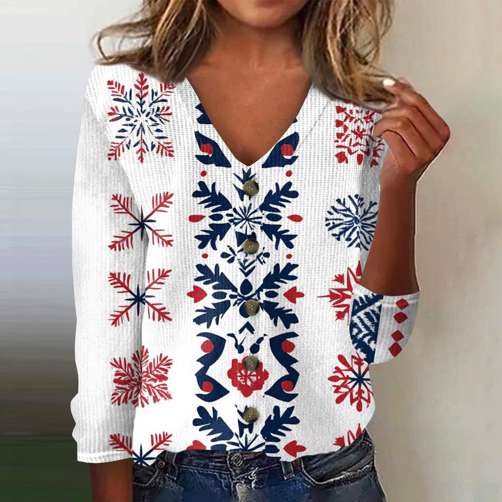 Damen Mode Print Langarm Strickjacke mit Knopfleiste