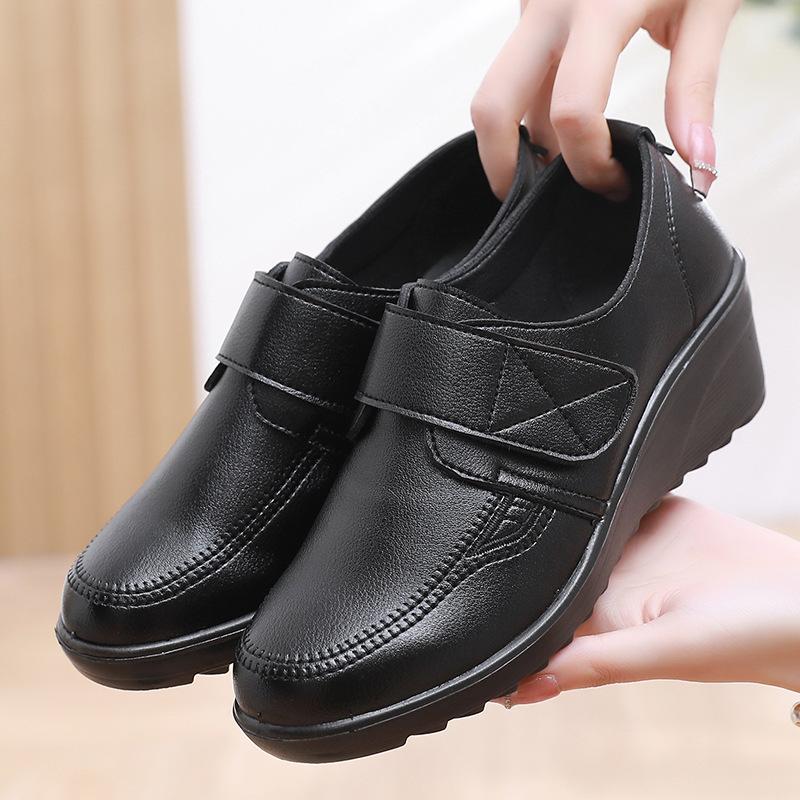 Fashion Women's Shoes Zip Womens Wedge Shoes Black Soft Sole Moms Shoes Non Slip Durable Women High Heels Comfortable Zapatos De Mujer