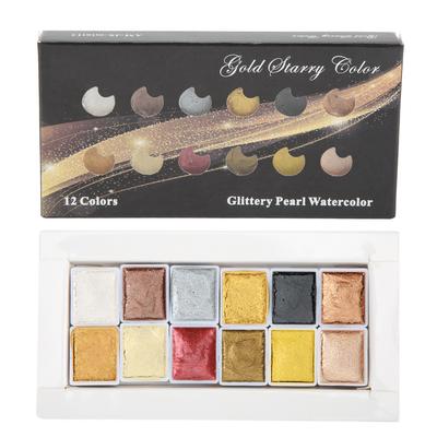 12 Pezzi Pittura ad Acquerello Sistema di Colori Metallici Evidenziatura Attenuazione Set Acquerello per Pittura Artistica