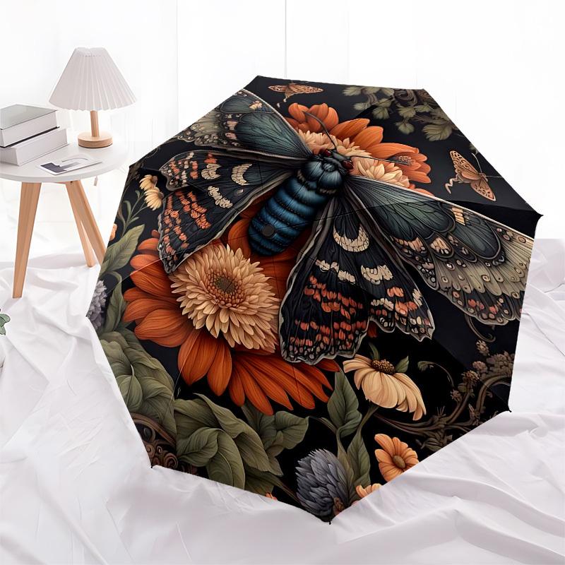 1pc Butterfly FlowersOpen/Close Umbrella-Windproof, Compact Travel Umbrella, Sturdy 8-Rib Shaft, Outdoor Accessory, 1033